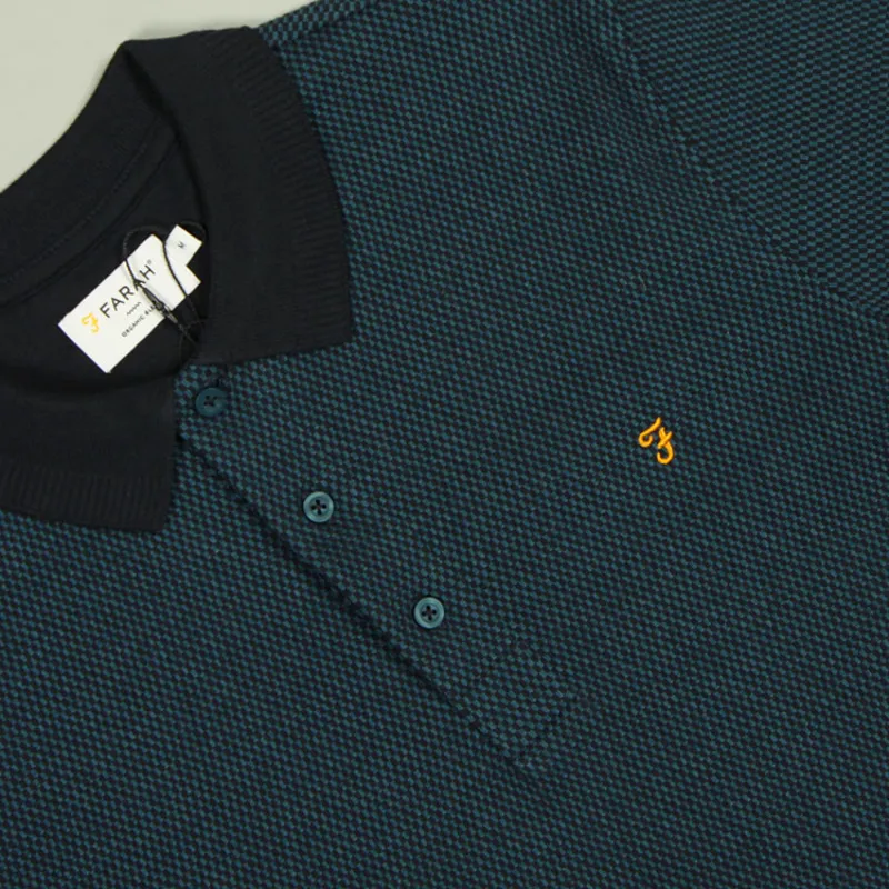 Farah Manu Micro Check Polo Shirt - Sailor Blue-1